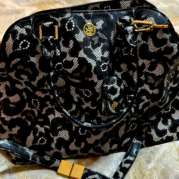 Tory Burch black and white leather satchel bag